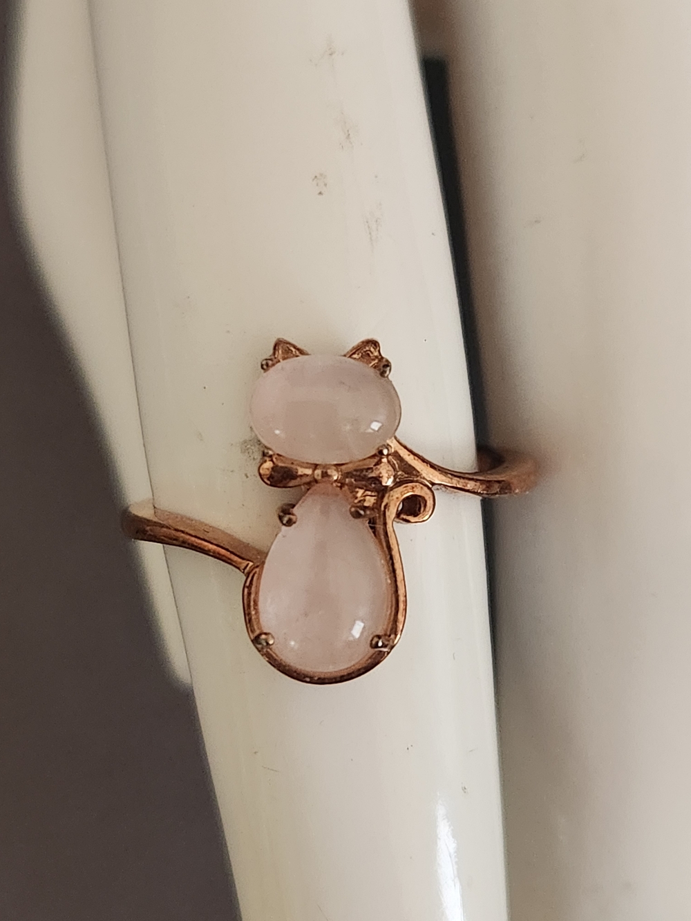Rose Quartz Cat Ring in Rose Gold Over Sterling